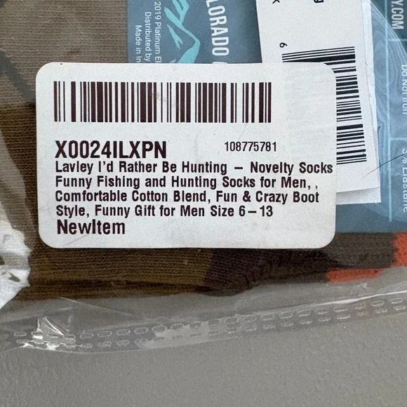 Lavley Mens Id Rather Be Hunting Novelty Crew Socks Brown Orange Size 6-13 60281 - Picture 4 of 4